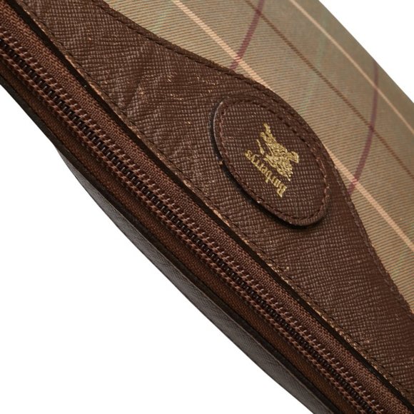 Burberry Check Shoulder Bag Khaki Green Brown Canvas Leather Women's BURBERRY - Picture 4 of 8